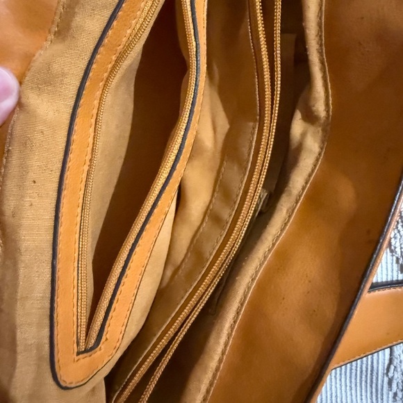 Vintage Y2K western Orange mustard leather shoulder bag baguette style purse - Picture 7 of 14